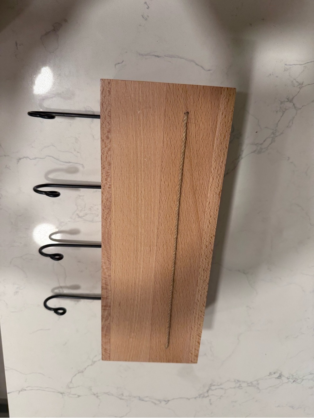 Wood Wall Hook Rack with Black Metal Hooks - Natural Wood